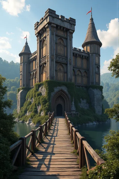 A wood castle whit a bridge