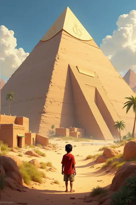 In a small village, a young boy, Ahmed, dreams of building a great pyramid