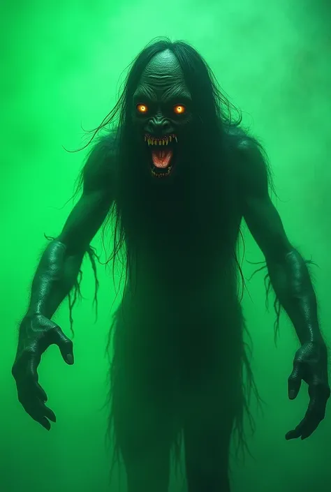 A scary skinwalker ((real-life)) ((on green screen))