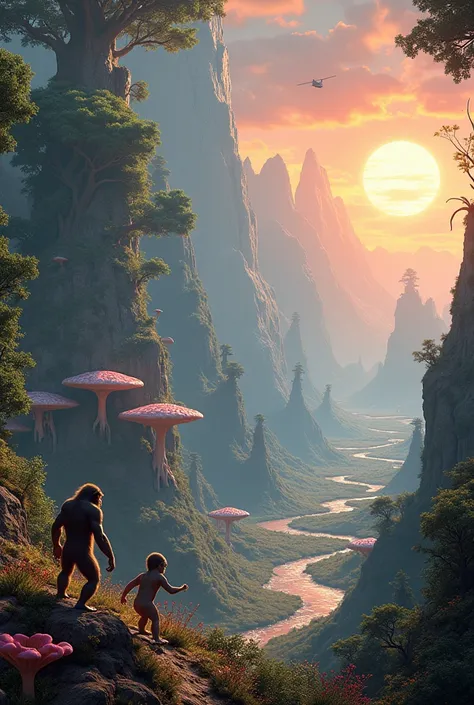 Create the setting of a planet where the species that inhabits it is a hybrid between humans and chimpanzees, developed using advanced genetic editing techniques (like CRISPR).

 Extraterrestrial living in the place, a description of the anatomy of each s...