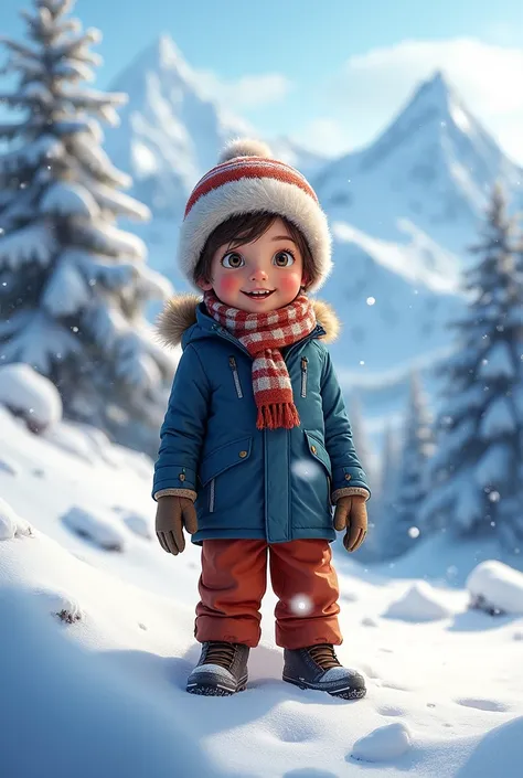 11 years old boy wearing winter clothes in Switzerland