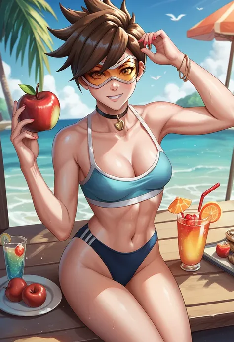 Woman tracer  spa day  apple  drink