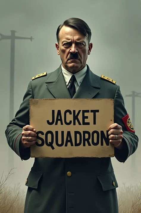 Hitler holding a sign that says jacket squadron 