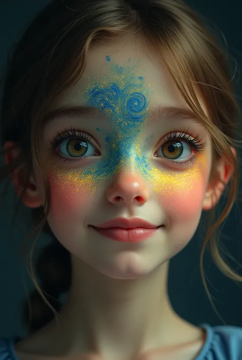 Illustrate van Gogh&#39;s Starry Night within an eye on a smiling girl&#39;s face