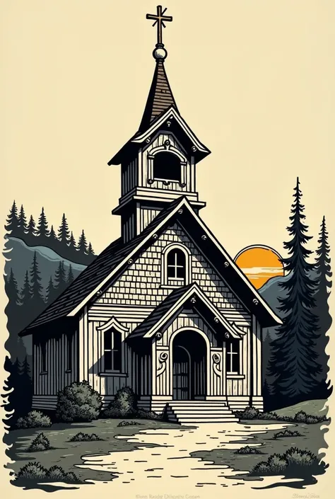 Woodcut church