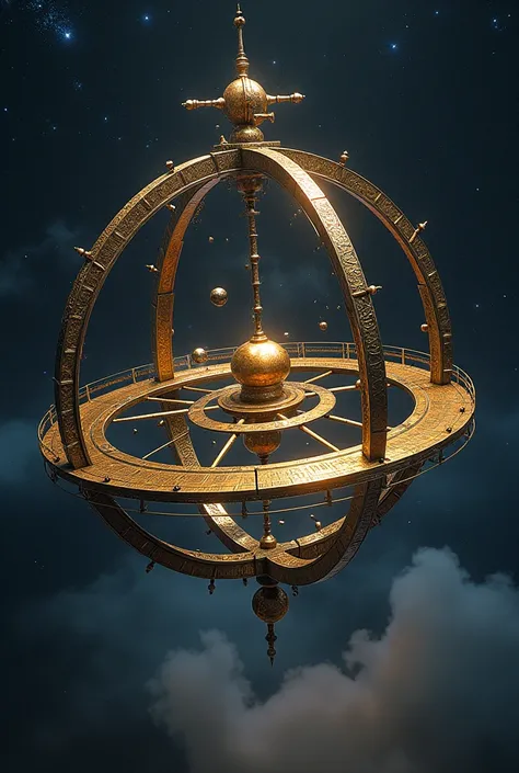 Giant floating armillary sphere in the night sky