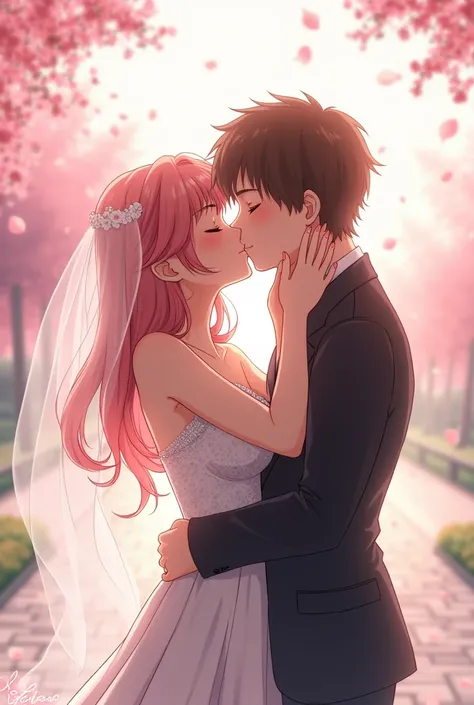 Sakura and Hinata kissing at their wedding