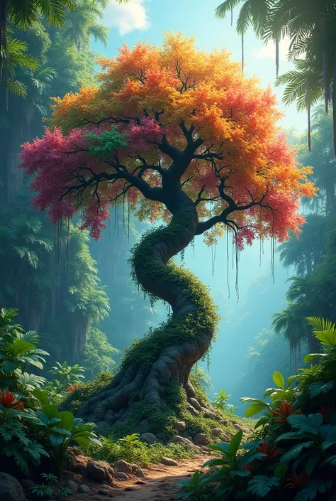 A colorful tree in a jungle