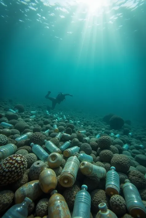 pollution, under the sea, bottles, dirty 