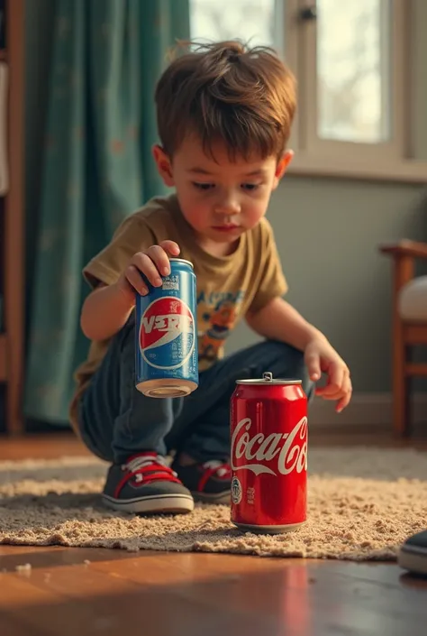 Now he creates the same boy but taking a can of Pepsi and leaving the can of Coca Cola on the floor

