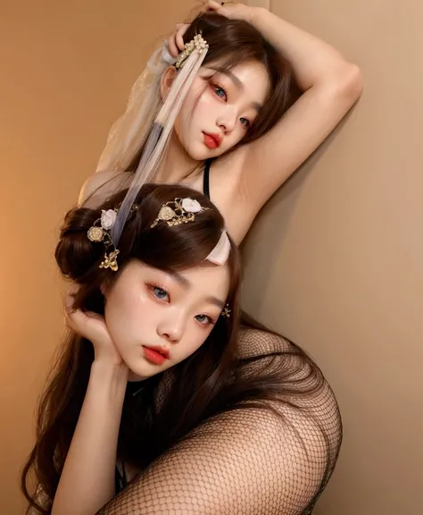 Jennie Kim, Brown hair, Wavy, full lips, doll lips, seductive eyes, Pale skin, Beautiful asian female, light eyes, attractive feminine energy, doll eyes, pretty JENNIE.