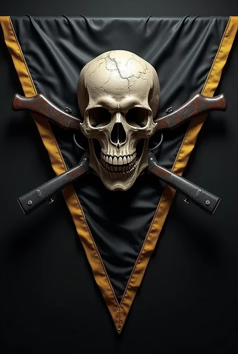 Make a triangular flag and make it horizontal and make the background black and the edges gold.. And it has a skull in the center and crossed rifles.