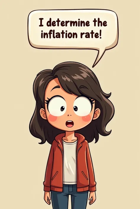 create a company with character eyes, with the logo "cmn". She is saying (in a text bubble): "I determine the inflation rate"