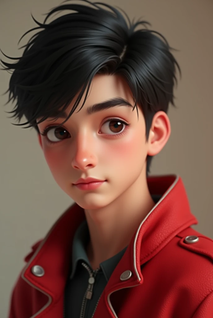 boy in cute red jacket handsome dark and dark haired teen boy