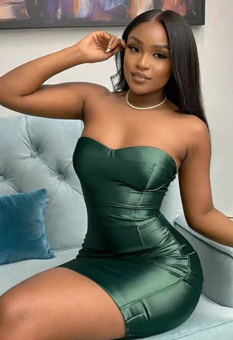 ((high quality:1.2)), work of art, (8k), extremely detailed, ((High detail:1.2)), ((best resolution:1.4)), Solo, ((HoLexi)), 24 years old Angolan young female, (tight short dress strapless), ((medium shot photo:1.35)),