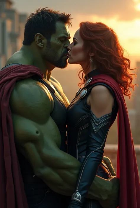 (photorealism:1.2), Black Widow sucking Thor&#39;s cock while Hulk watches them from afar and sees how Black Widow enjoys that scene 