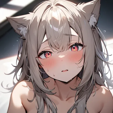 nsfw,1girl,High angle,portrait,nyan,in heat,catgirl,masterpiece, best quality, very aesthetic, absurdres,medium shot),(front View),(medium shot),(hair over breasts),(long