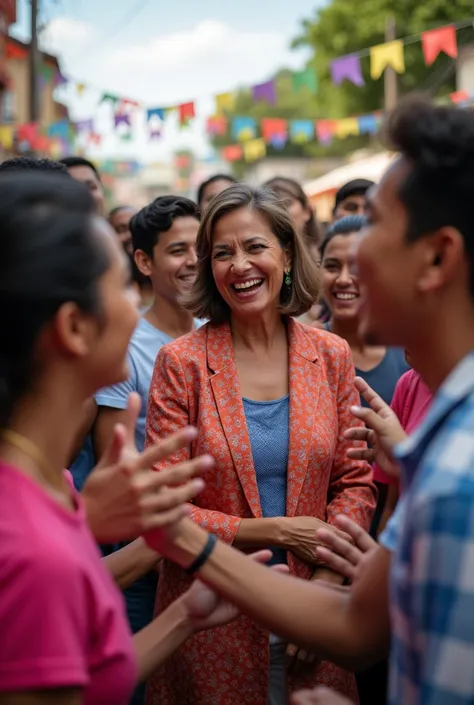 Image of the governor of the Cauca Valley, colombia, Dr. Dilian Francisca Toro Torres with young people around her celebrating Youth Day