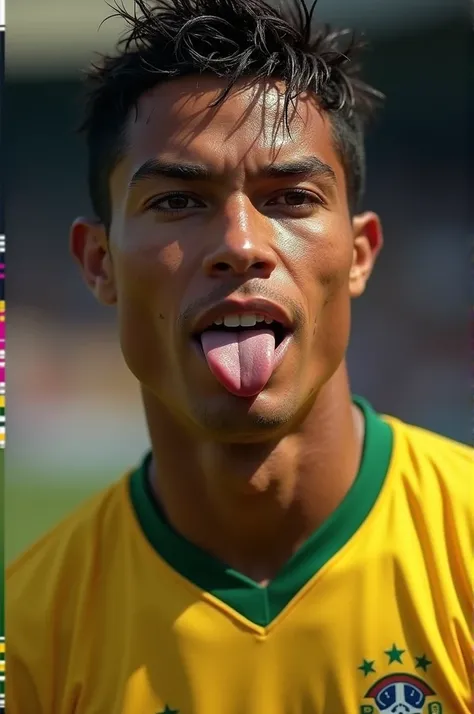 Ronaldo Nazario showing his tongue