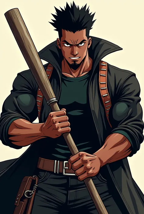 YOUTUBE PROFILE PICTURE, COM O ESTILO DO PERSOANGEM METAL BAT DO ANIME ONE PUNCH MAN, MORE STYLE , black male, close to the camera, 拿着棍子