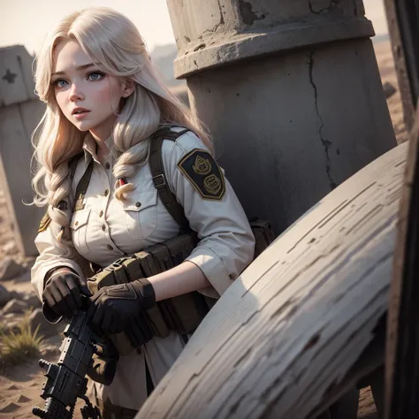 Beautiful white redhead character long wavy hair call of duty soldier war outfit and hot 