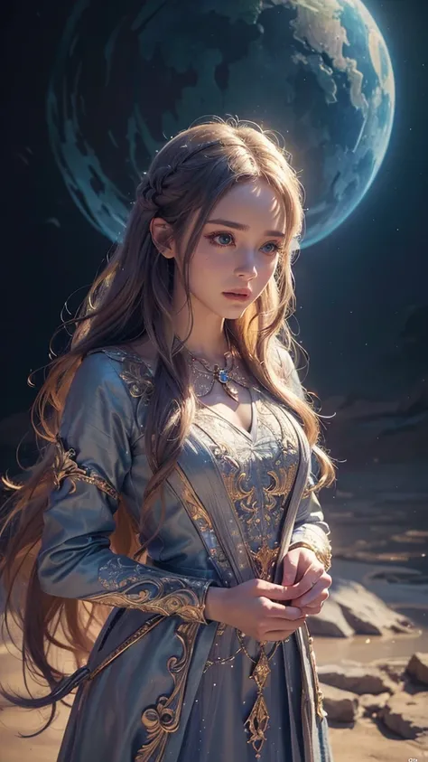 A beautiful young wizard girl, intricate detailed face, beautiful detailed eyes, long eyelashes, detailed nose and lips, long flowing hair, elegant magical dress, holding a glowing magic wand, fantasy landscape background, dramatic lighting, cinematic comp...