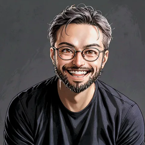 Avatar of Genro of glasses, dark brown hair, 30years, handsome with a beard and glasses, brown eyes always smiling and showing teeth