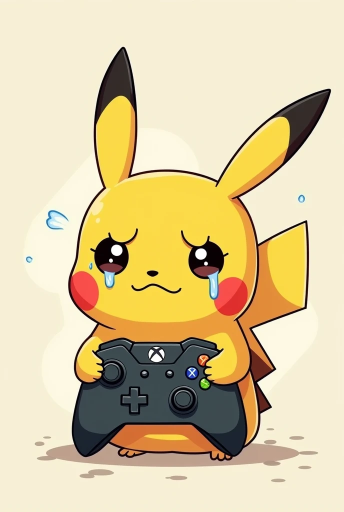  sad pikachu with an xbox controller with cartoon style tears on it 