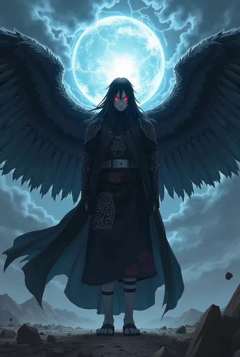 Madara Uchiha warrior with Wings and a dark aura
