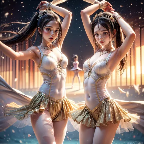 SFW, ExtremelyDetailed (((Kawaii Ballet Girls Group in a row:1.37))), Childish perfect face, Reflective Eyes, Detailed(Delicate Clothing textures), Dynamic Joyful Expressions LifeLike Rendering, (Specular Reflection:0.2), TopQuality 8K Ultra-detailed maste...