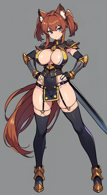 (((whole body:1.2))), (((Highest quality))) ,  woman, Reference Sheet, alone, 20years old, cute, 独奏, Swordsman, helmet, gladiator, breast plate, gloves, gauntlets, pussy, Big Breasts, ax, Big Axe, cat ears , Thigh height, Loin cloth only,  Medium Hair, Lig...