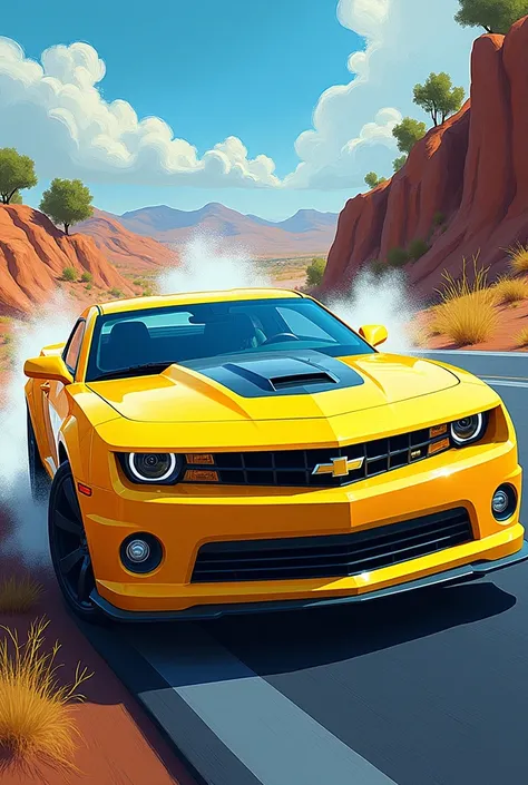 panel , yellow Camaro theme, written Thomas 7 years old, print size 12x8