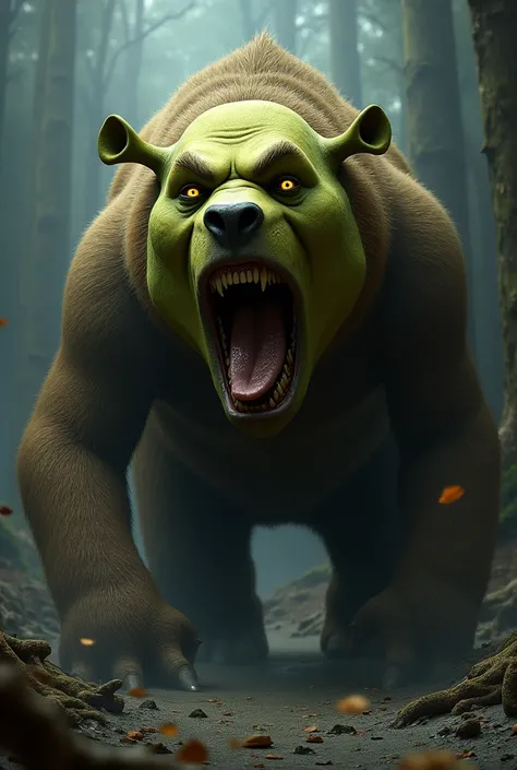 Un ours mutant avec des oreilles de shrek 