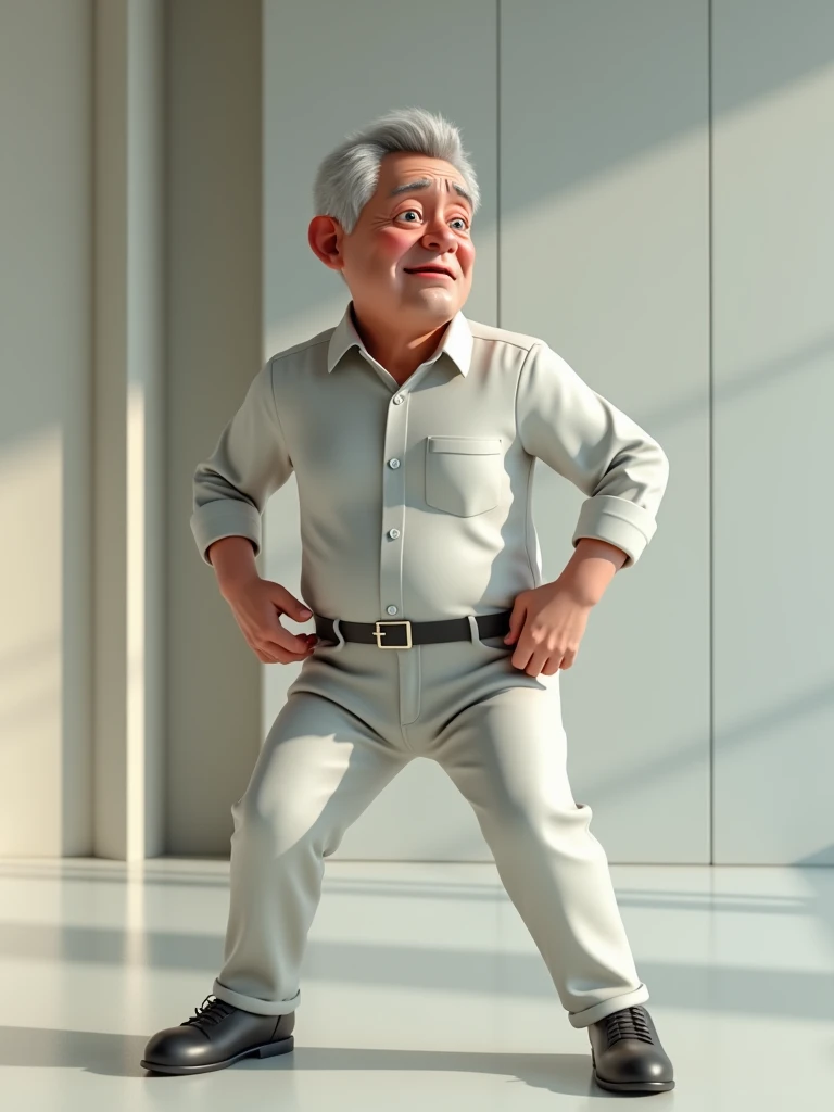 Persistent Flupa: A 3D render that shows a person struggling to fasten his pants due to a " ⬤ 9:16 ratio