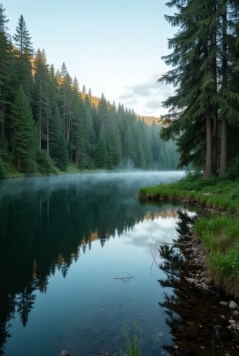 a lake in a forest
