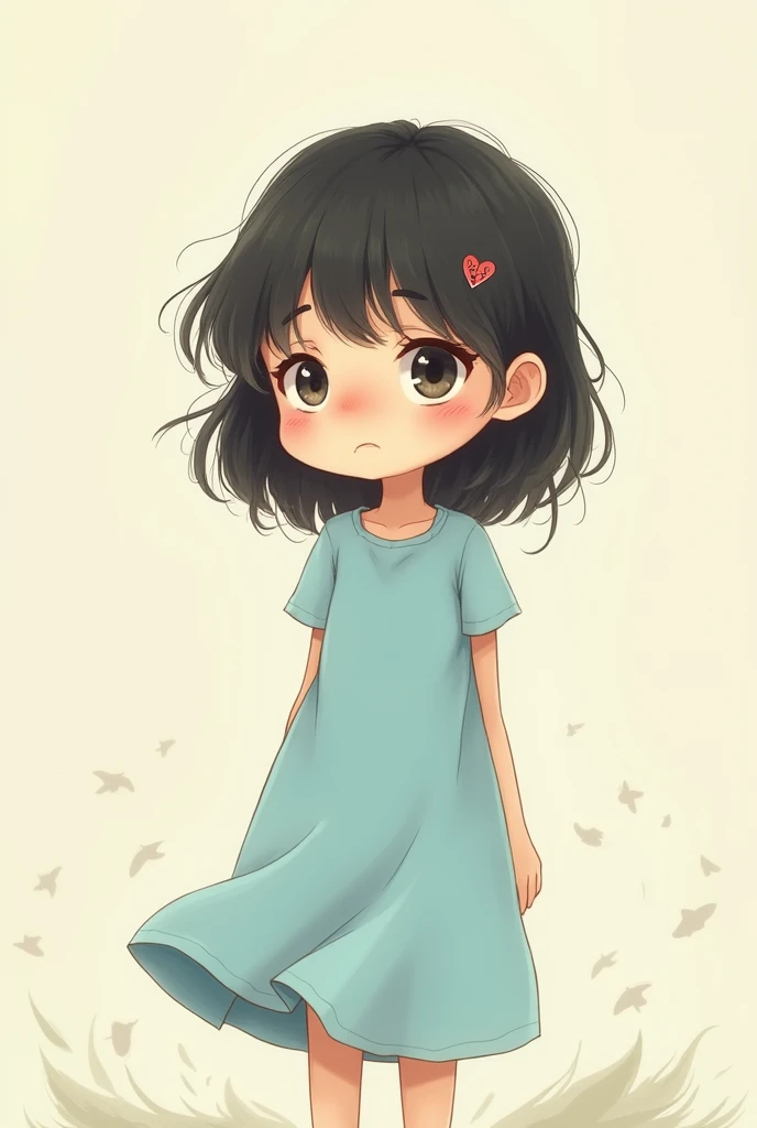 Little teenager cartoon with blue dress cry