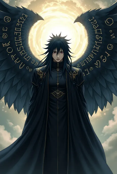 Madara Uchiha with diamond wings and Hebrew letters written on it 