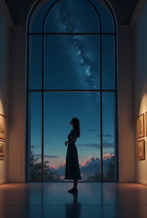 image for a book a woman looking at the stars from an art gallery 