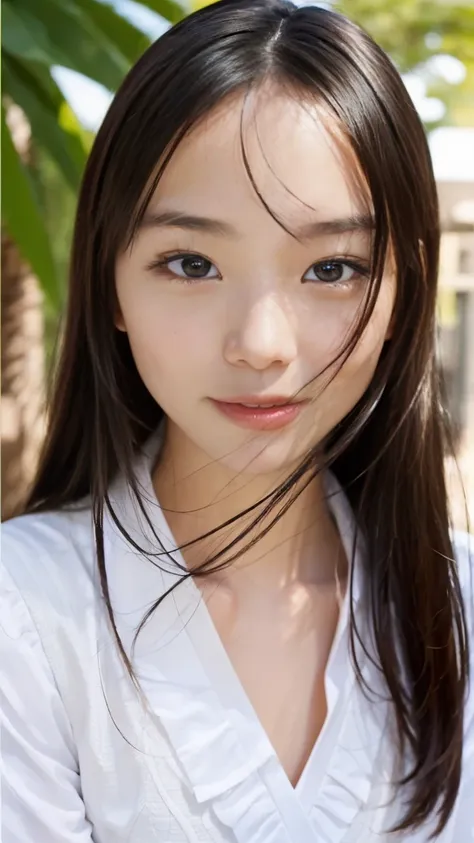 everything modern:1.66, cute japanese women photos, smile, 20-year-old, oil and hair palm for one-length straight hair:1.55, (ph...