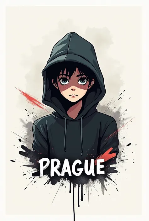 create a clothing brand logo with the name "prague" streetwear style with a not so detailed background character, half scribbled 
