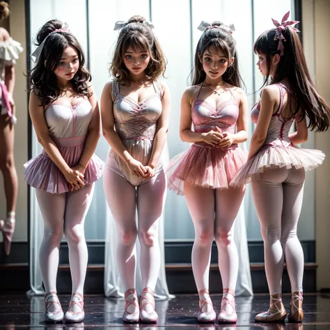 SFW, ExtremelyDetailed (((Kawaii Ballet Girls Group in a row:1.37))), Childish perfect face, Reflective Eyes, Detailed(Delicate Clothing textures), Dynamic Joyful Expressions LifeLike Rendering, (Specular Reflection:0.2), TopQuality 8K Ultra-detailed maste...