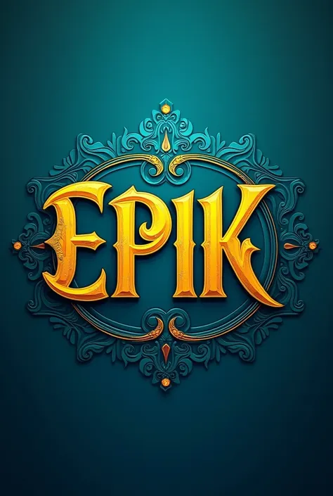 Logo for a clan called EPIK with fancy yellow letters and a cyan background with engravings sized for a profile photo