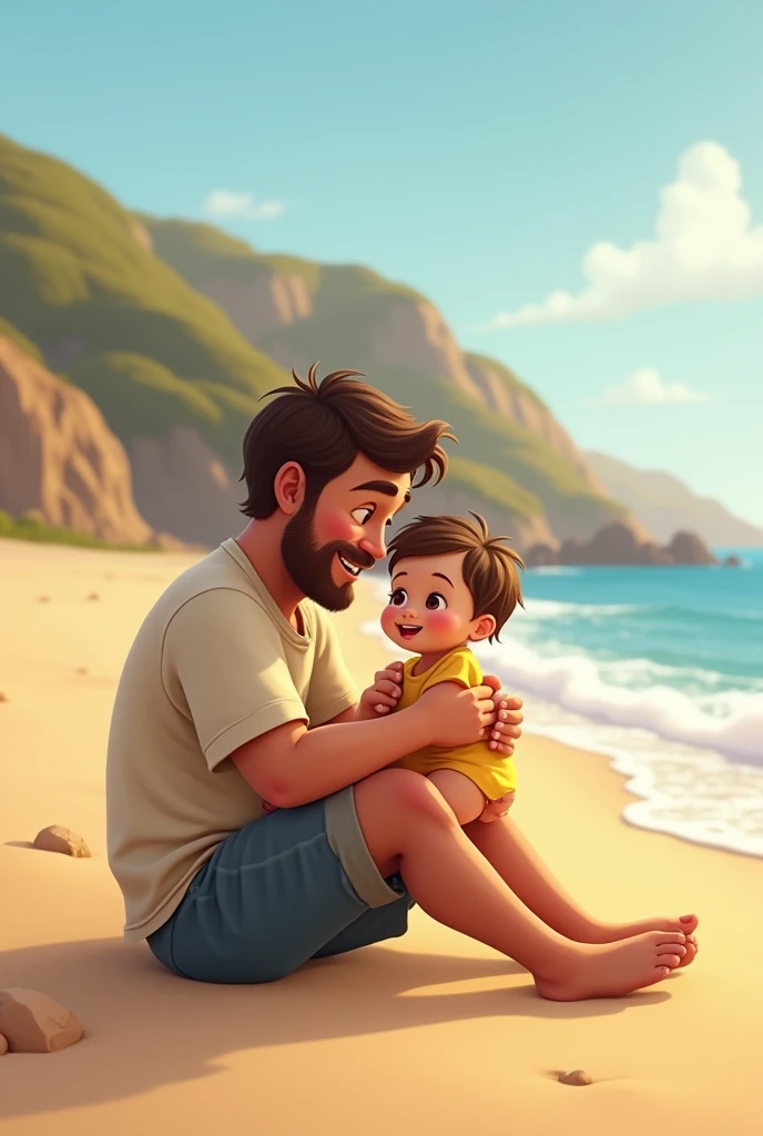 Baby and dad on the beach