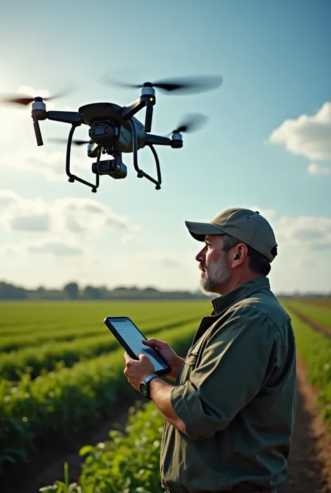 A man operating an agricultural drone 