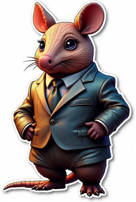 Generates a sticker image of an armadillo in a flash suit