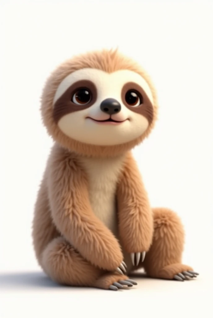 Hello, please help me create a beige and light brown sloth in the Pixar style., The bear has a grass-green uniform, looks cute and has a curved green cap and is looking straight ahead., towards the screen on a white background