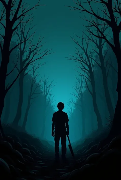 Generates a computer background with a theme of The Walking Dead with black shadows and blue tones, turquoise.
