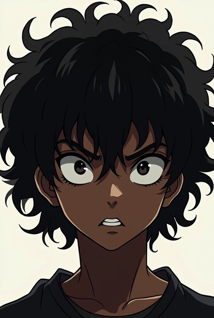 Black anime boy, curly hair, hairless, in this, slap 


