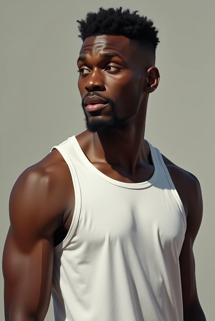 Skinny black man in white tank top, CJ, speaking