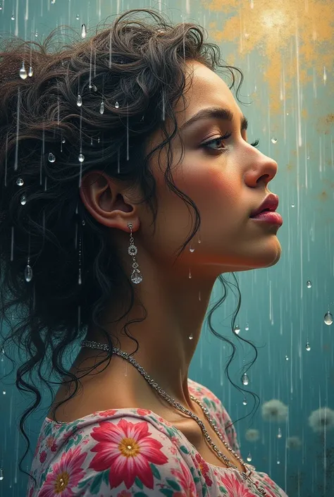 I am the rain that sees the most beautiful woman and touches her all over her body of different races giving her hope and faith and using only pastel colors  , The message I want to give is that there is hope, we just have to look for it.,  very royal styl...